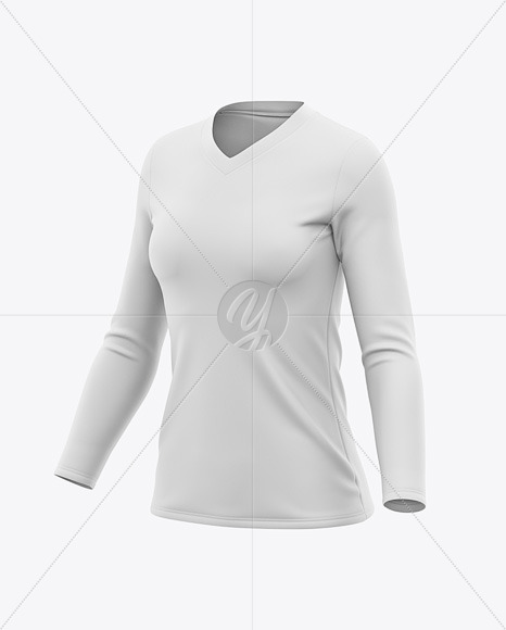 Women’s Long Sleeve T-Shirt Mockup - Front Half Side View