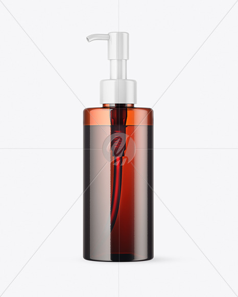 Amber Cosmetic Bottle with Pump Mockup