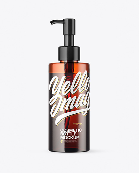 Amber Cosmetic Bottle with Pump Mockup - Hand soap