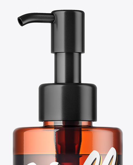 Amber Cosmetic Bottle with Pump Mockup