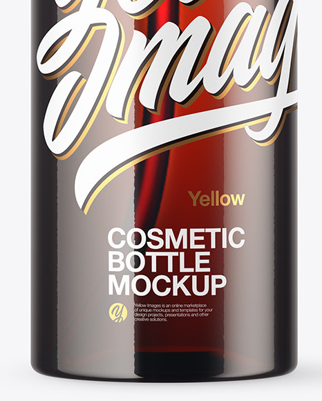 Amber Cosmetic Bottle with Pump Mockup