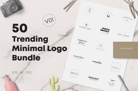 50 Trending Minimal Logo Bundle V01 - Premade logos