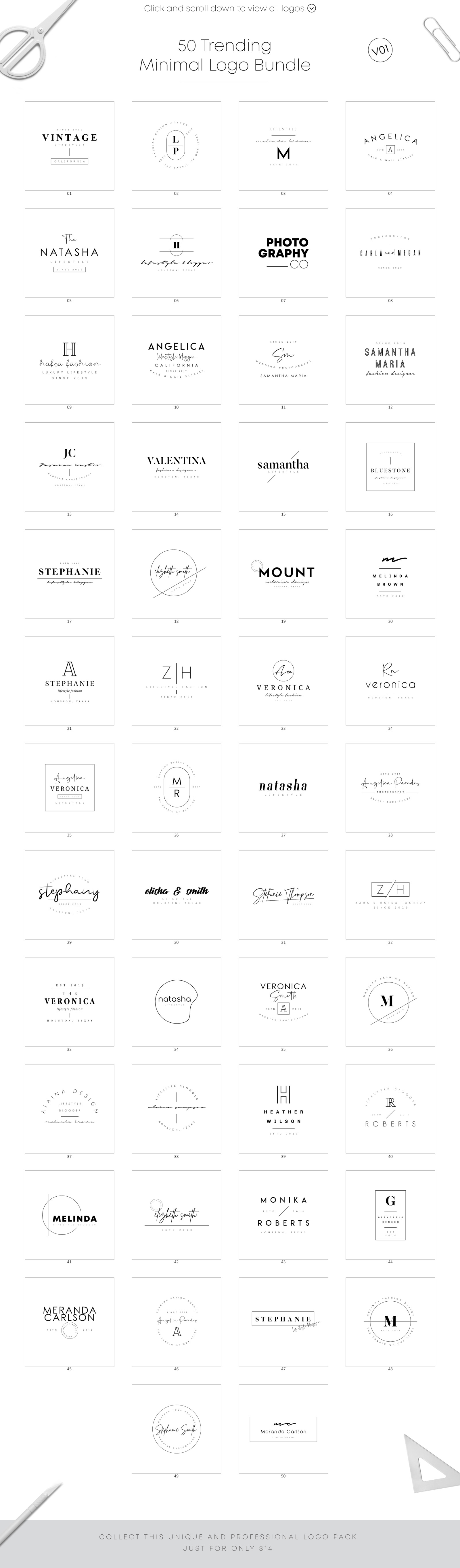 50 Trending Minimal Logo Bundle V01