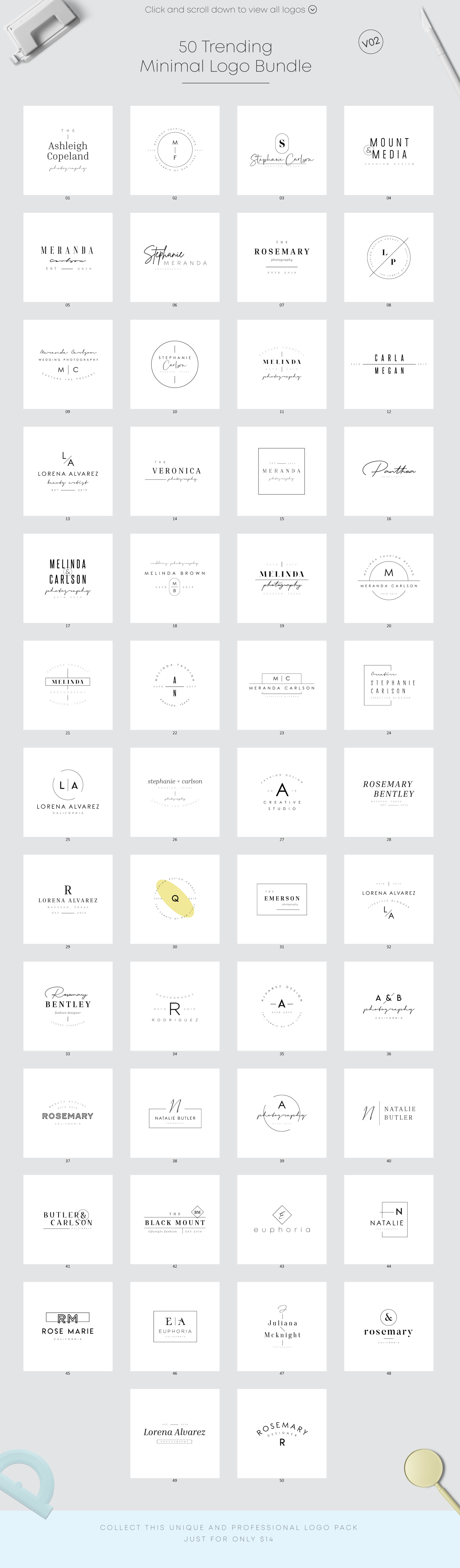 50 Trending Minimal Logo Bundle V02