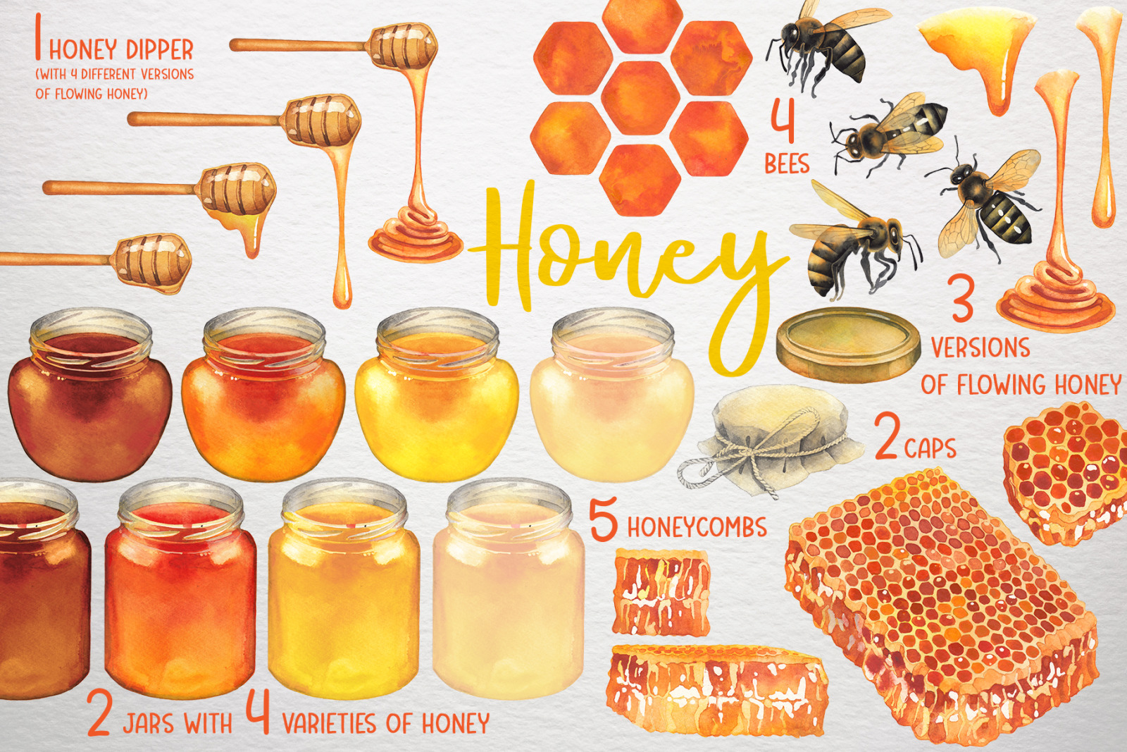 Watercolor honey collection