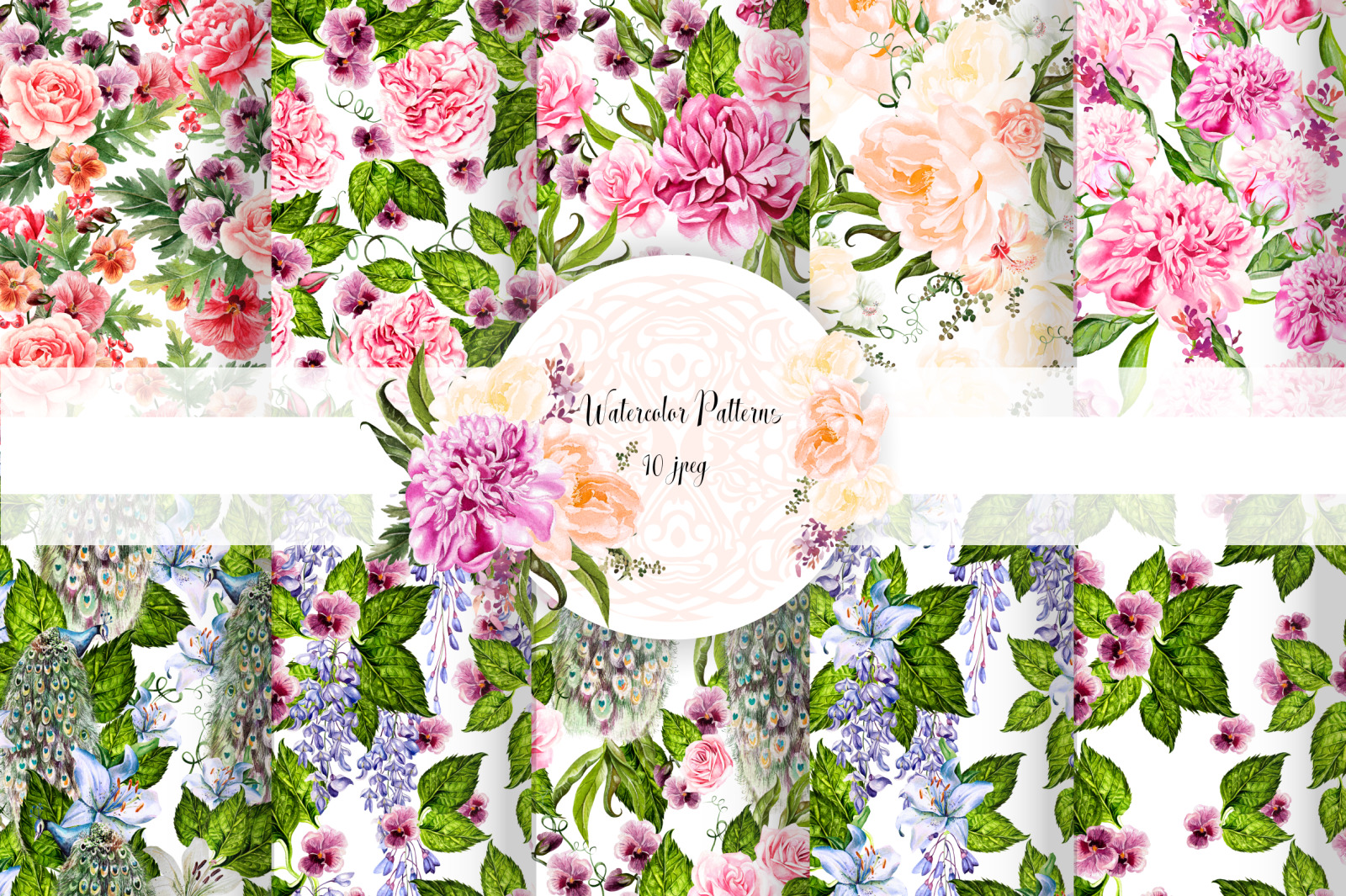 10 Hand Drawn Watercolor Patterns 10 Hand Drawn Watercolor Patterns
