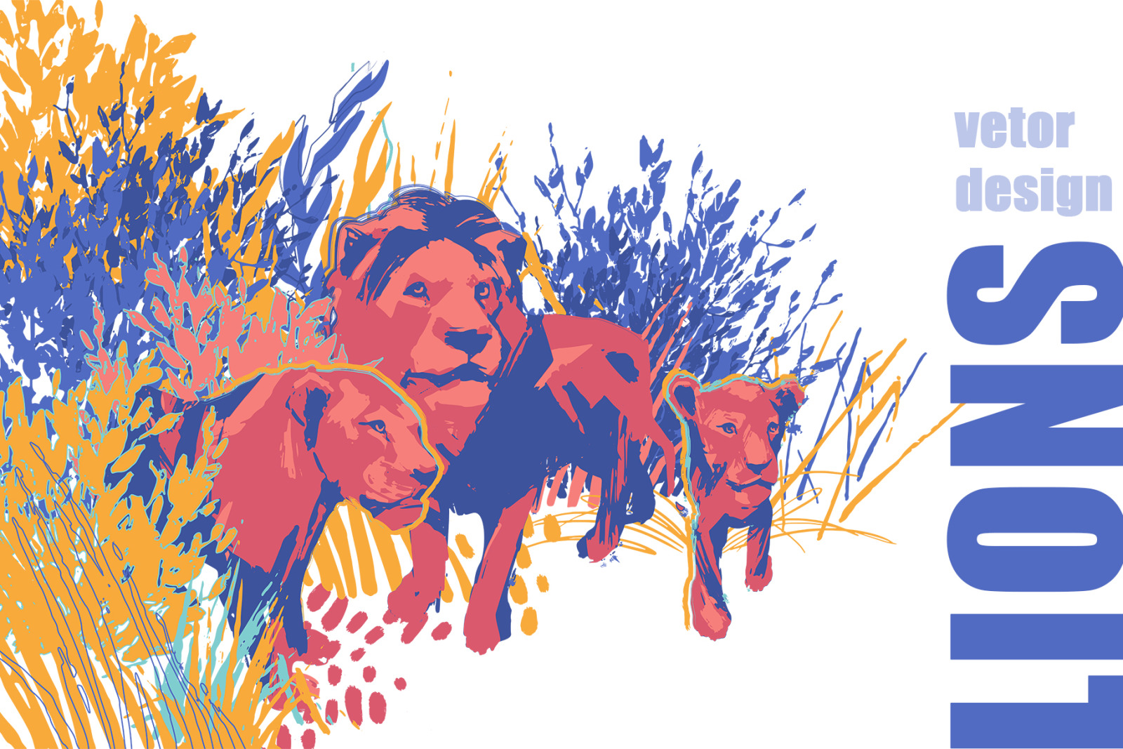 Vector collection of lions Vector collection of lions