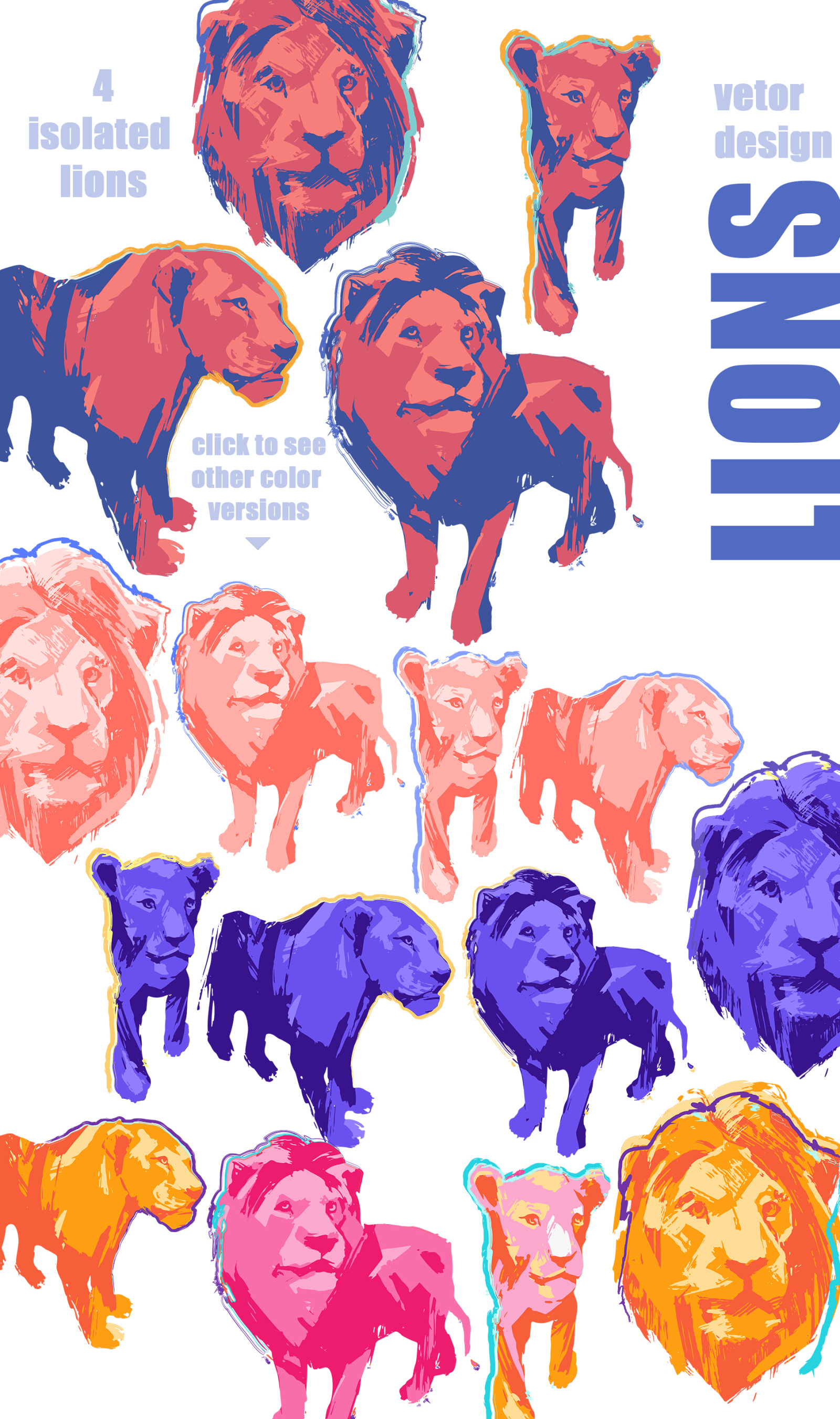 Vector collection of lions Vector collection of lions