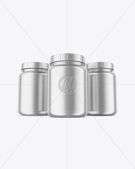 Three Metallic Protein Jars Mockup