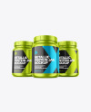 Three Metallic Protein Jars Mockup