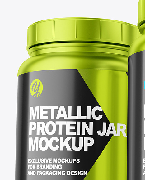 Three Metallic Protein Jars Mockup