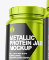 Three Metallic Protein Jars Mockup