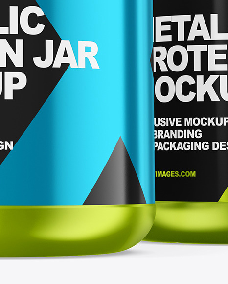 Three Metallic Protein Jars Mockup
