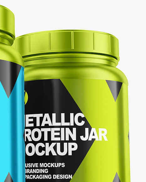 Three Metallic Protein Jars Mockup