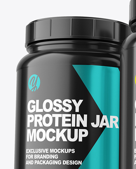 Three Glossy Protein Jars Mockup