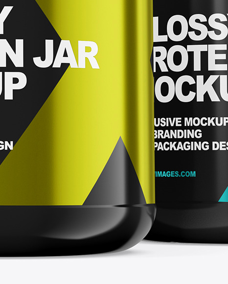 Three Glossy Protein Jars Mockup