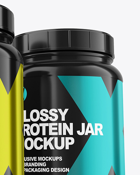 Three Glossy Protein Jars Mockup