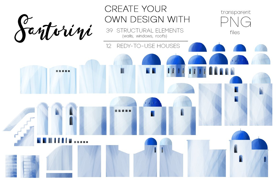 Santorini - digitally painted houses