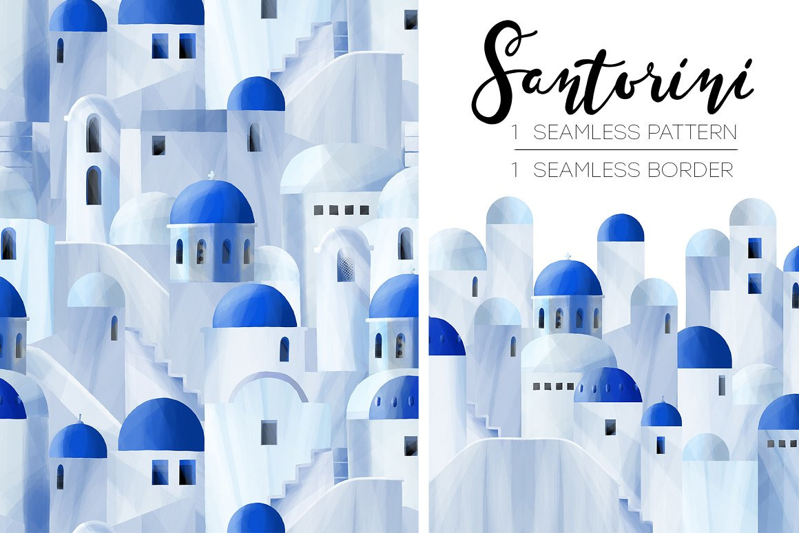 Santorini - digitally painted houses