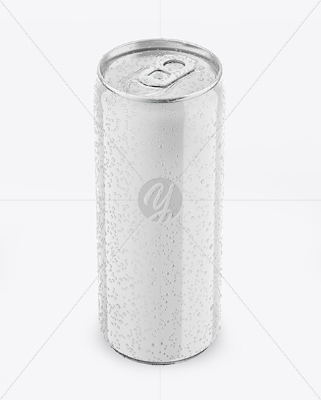 Metallic Drink Can With Glossy Finish And Condensation Mockup