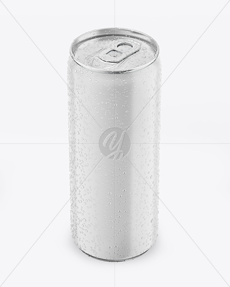 Metallic Drink Can With Matte Finish And Condensation Mockup