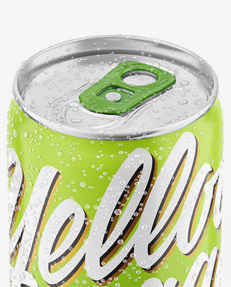 Metallic Drink Can With Matte Finish And Condensation Mockup