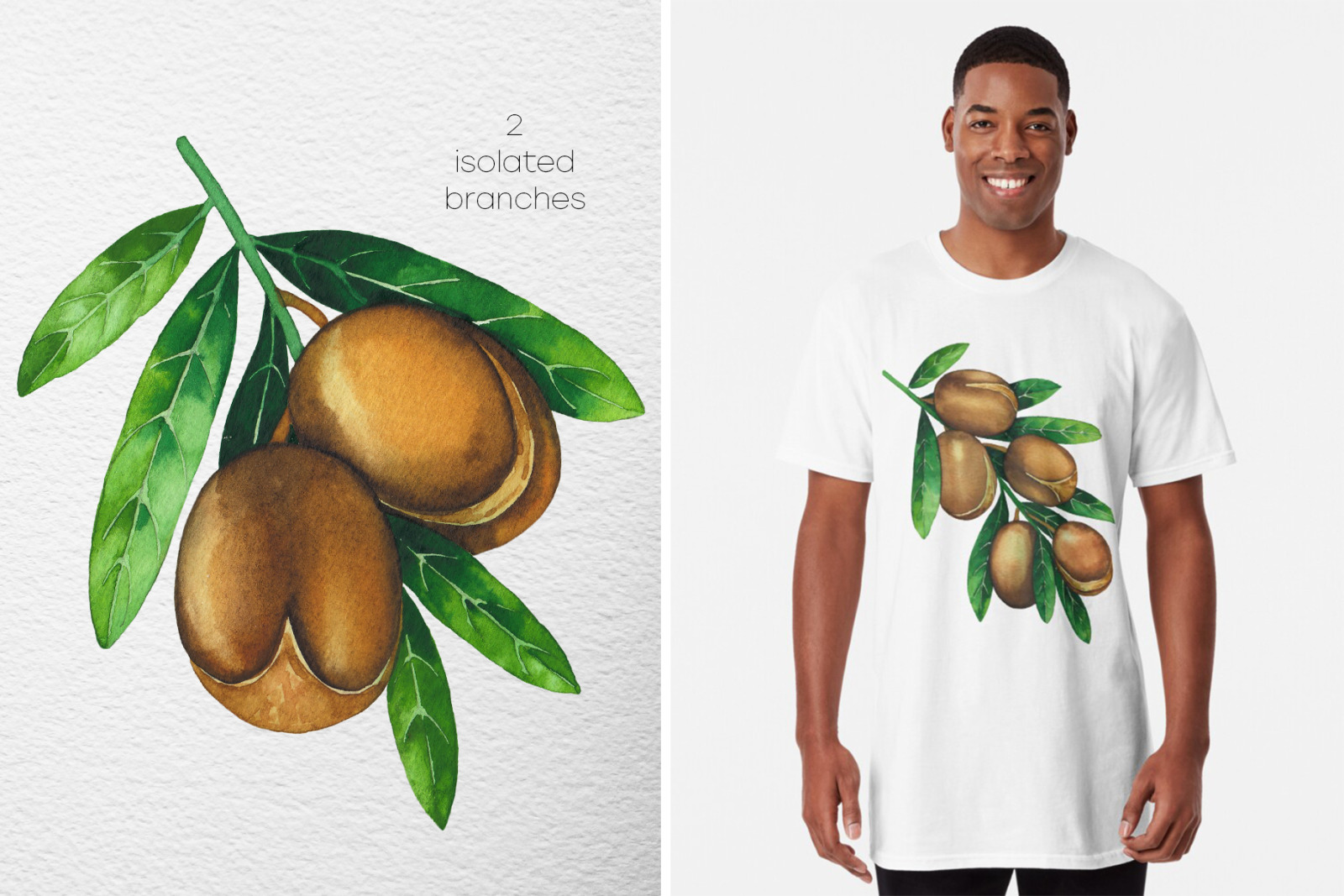 Watercolor argan plants and oils Watercolor argan plants and oils