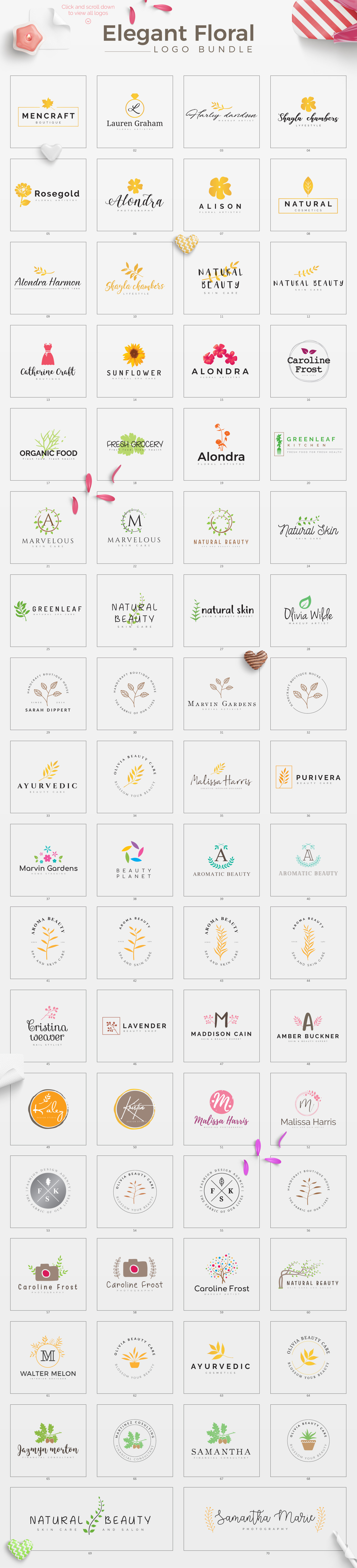 70 Elegant Floral Logo Bundle