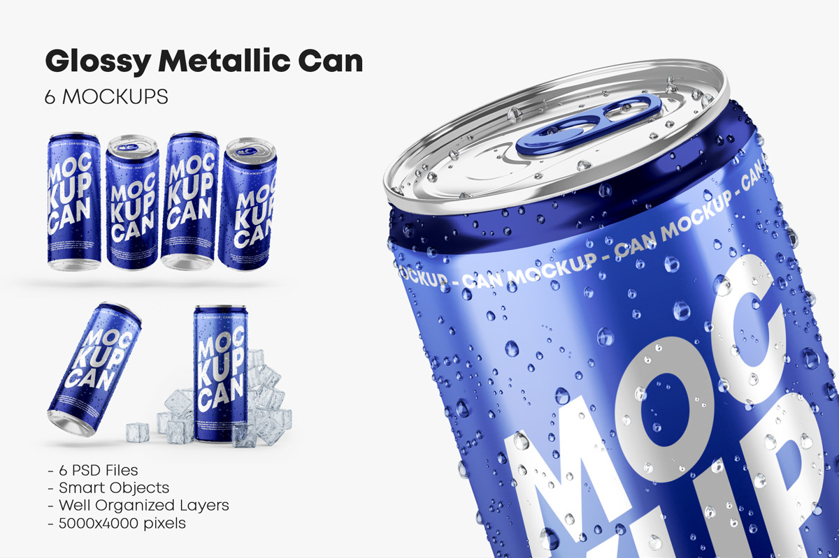 Glossy Metallic Can Mockup Set