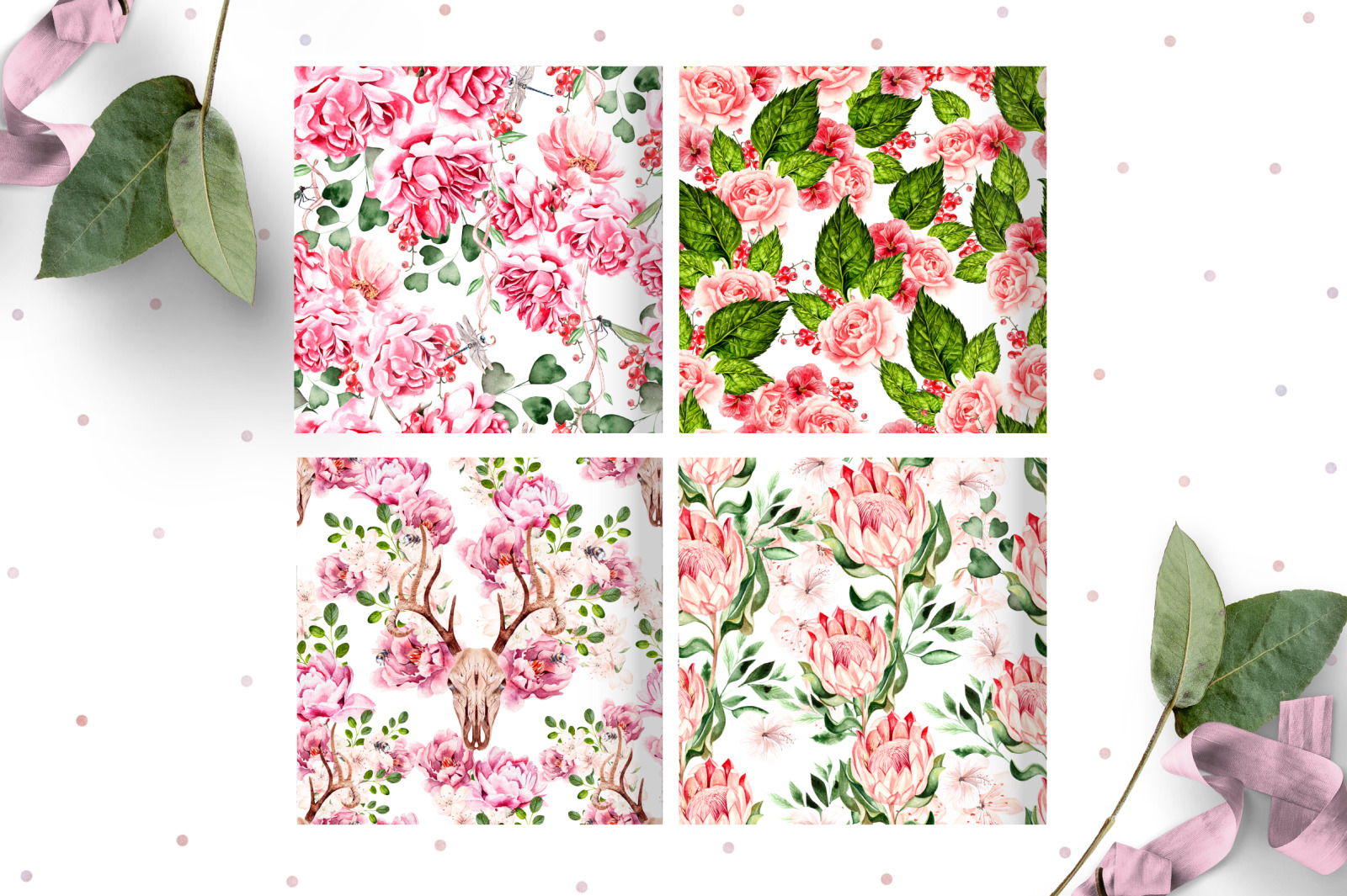 10 Hand Drawn Watercolor patterns