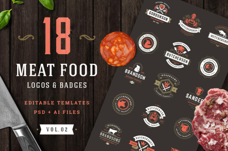 18 Meat Food Logos and Badges - Chef