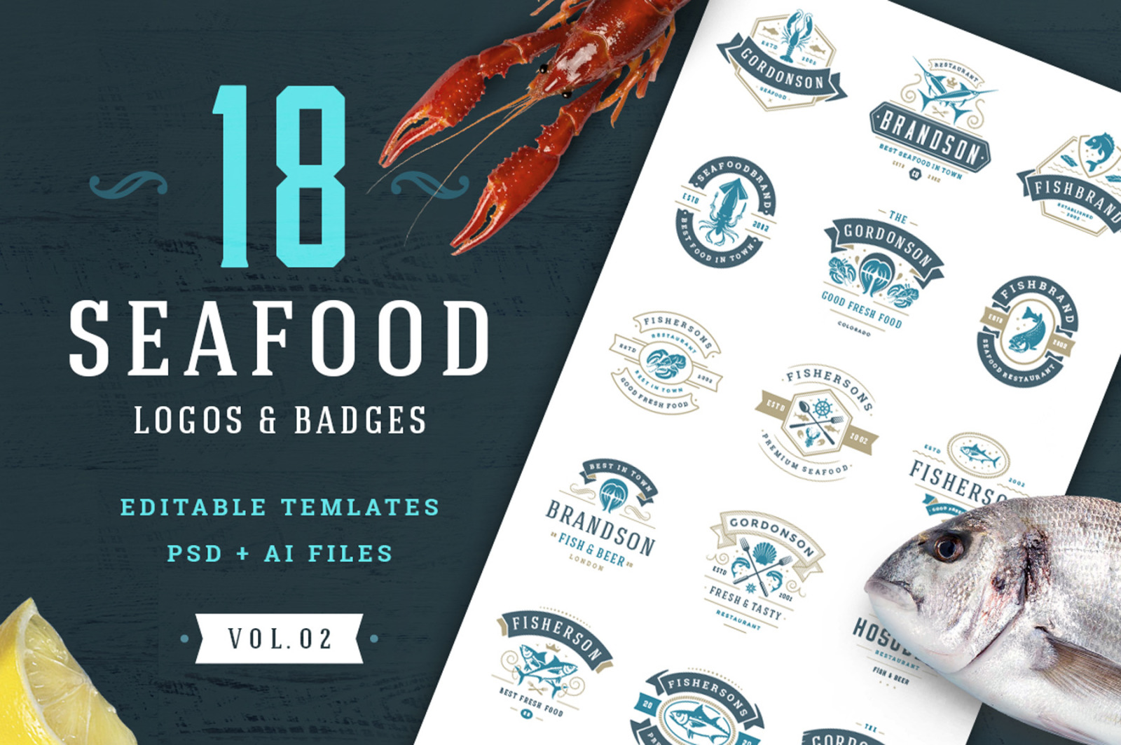 18 Seafood Logos & Badges 18 Seafood Logos & Badges