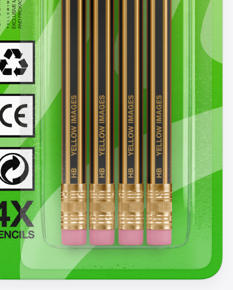 Blister Pack with 4 Pencils Mockup