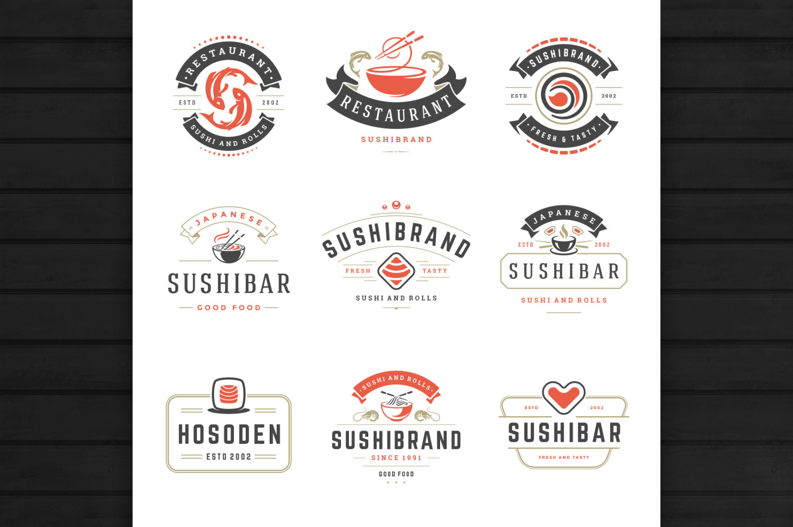 18 Sushi Bar Logos and Badges 18 Sushi Bar Logos and Badges