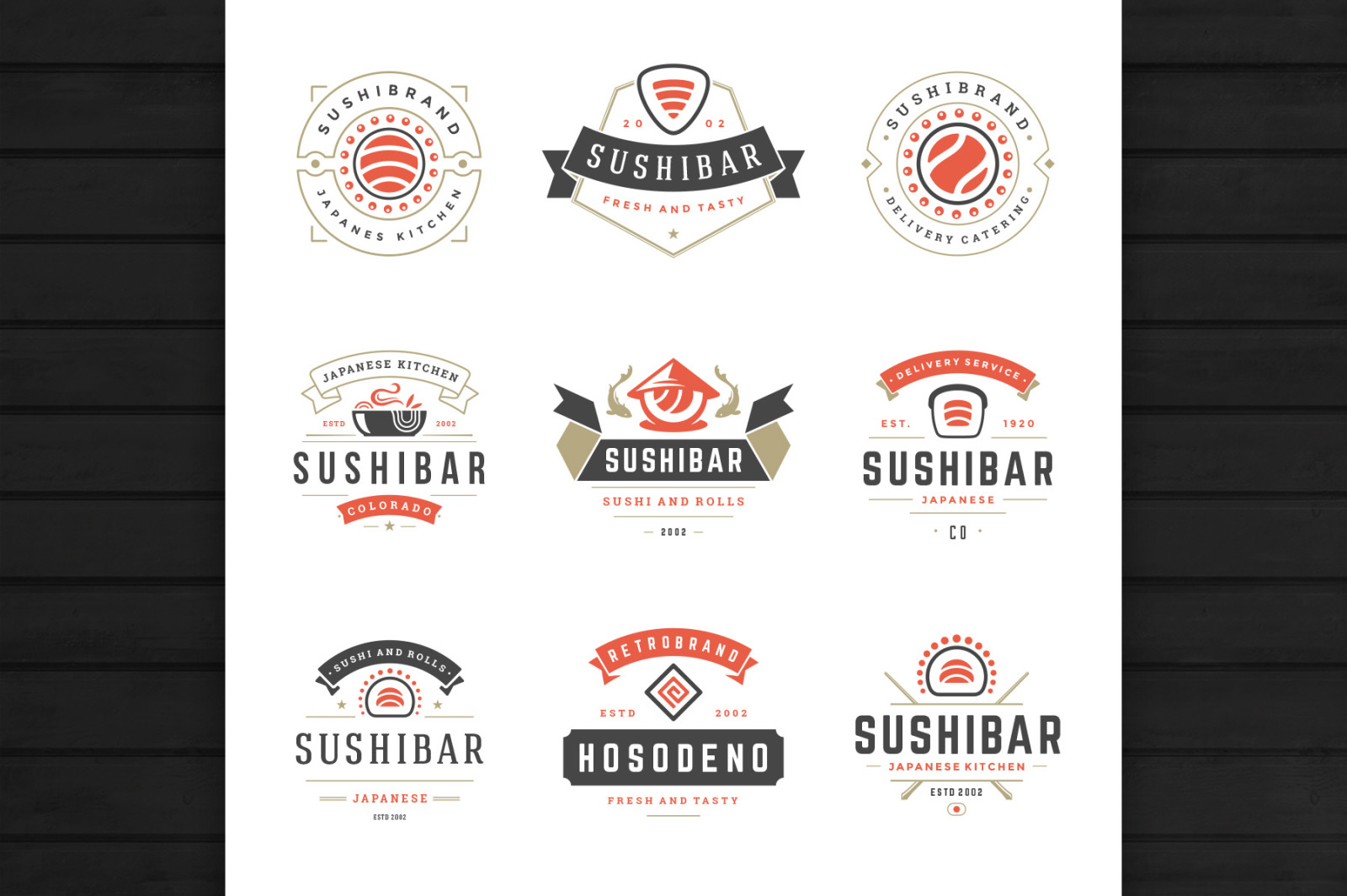 18 Sushi Bar Logos and Badges 18 Sushi Bar Logos and Badges
