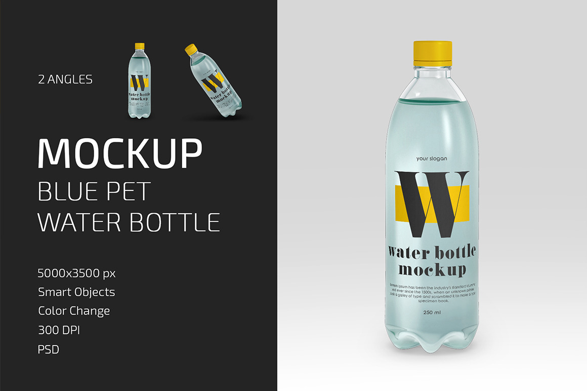 Blue PET Water Bottle Mockup Set Blue PET Water Bottle Mockup Set