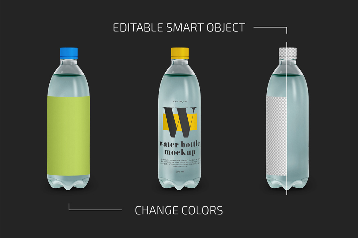 Blue PET Water Bottle Mockup Set Blue PET Water Bottle Mockup Set