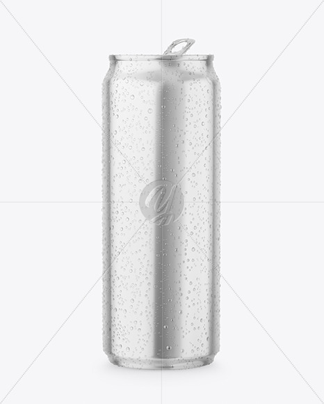 Metallic Drink Can With Condensation Mockup