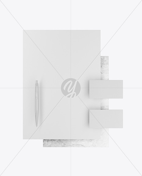 Business Cards & A4 Paper With Marble Mockup