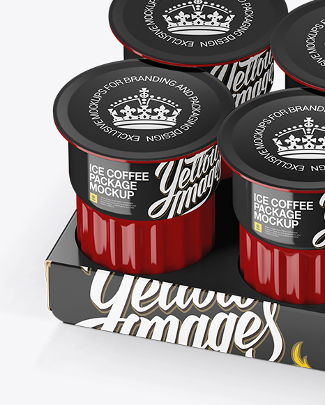 Glossy Ice Coffee 6 K-Cups Pack Mockup - Halfside View (High-Angle Shot)