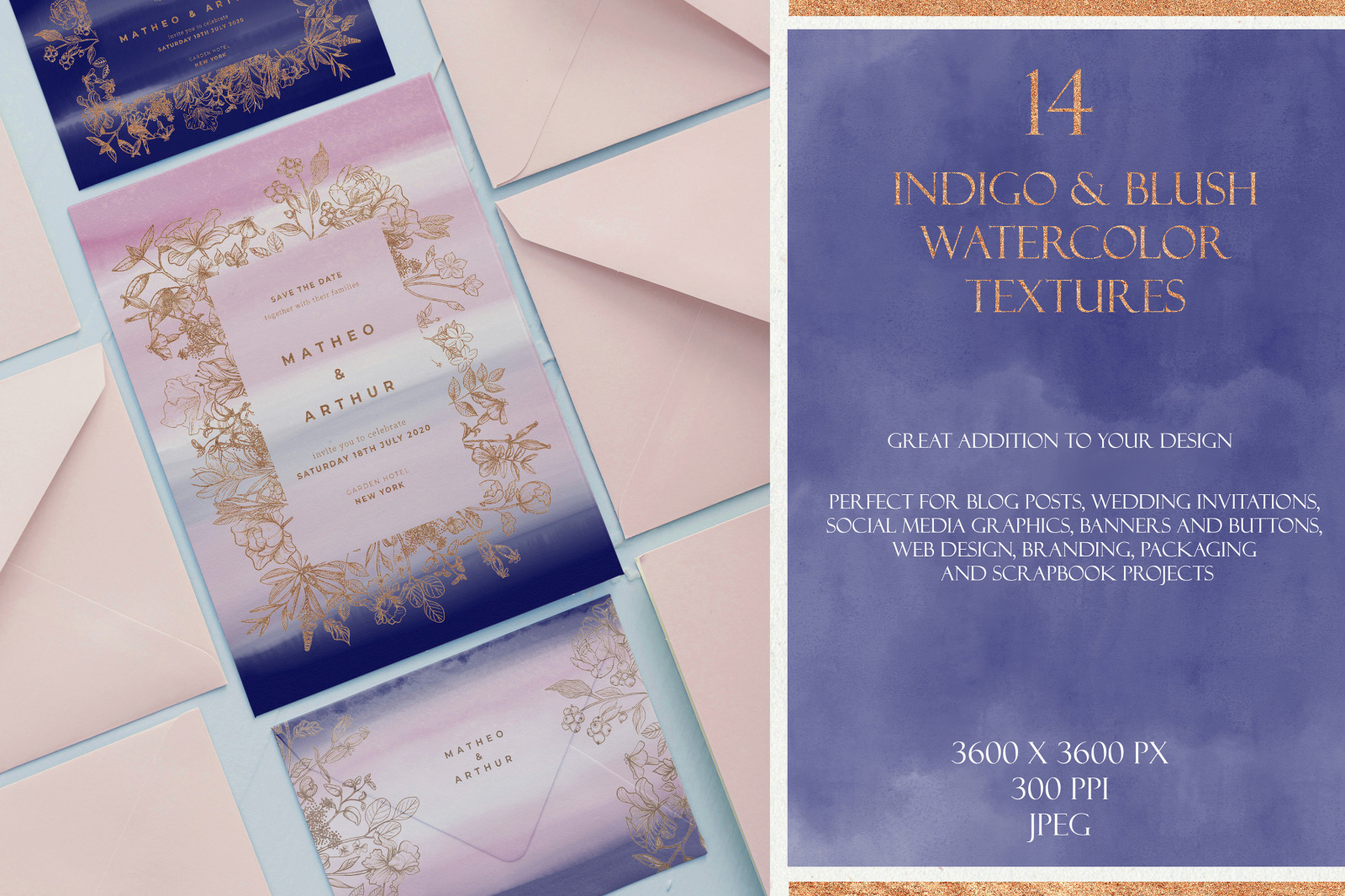 Indigo & Blush Watercolor Texture Set Indigo & Blush Watercolor Texture Set