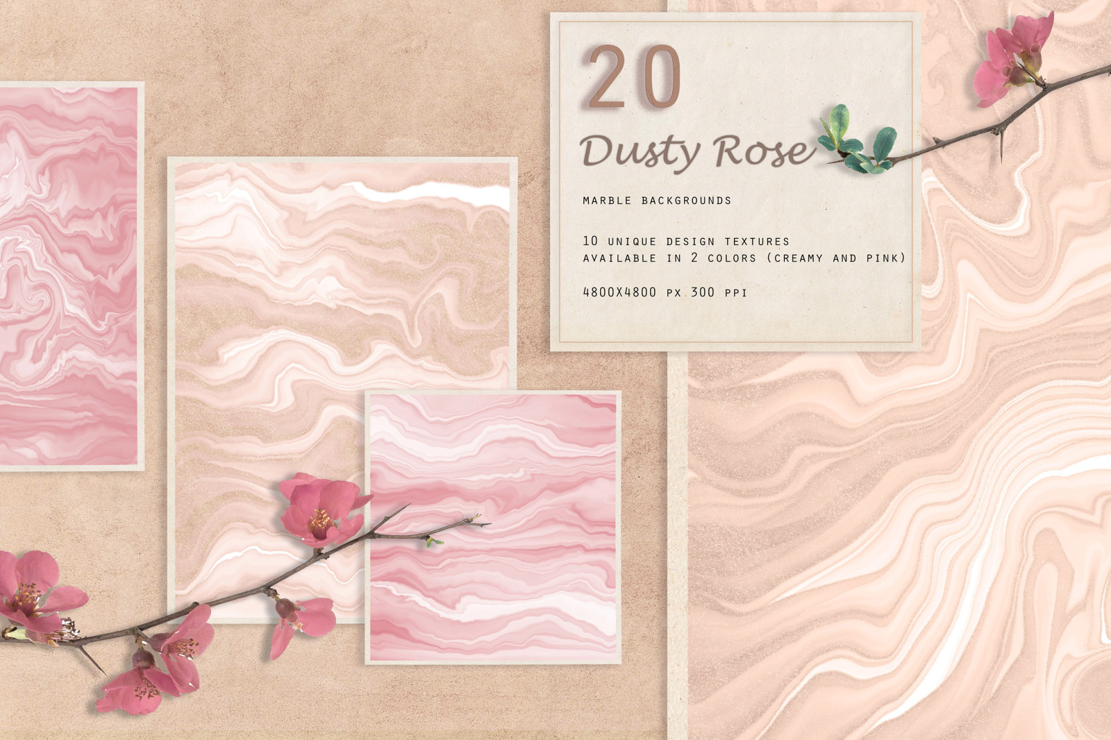 Dusty rose marble textures kit, Set of 20 Feminine Peach and Pink Marble textures