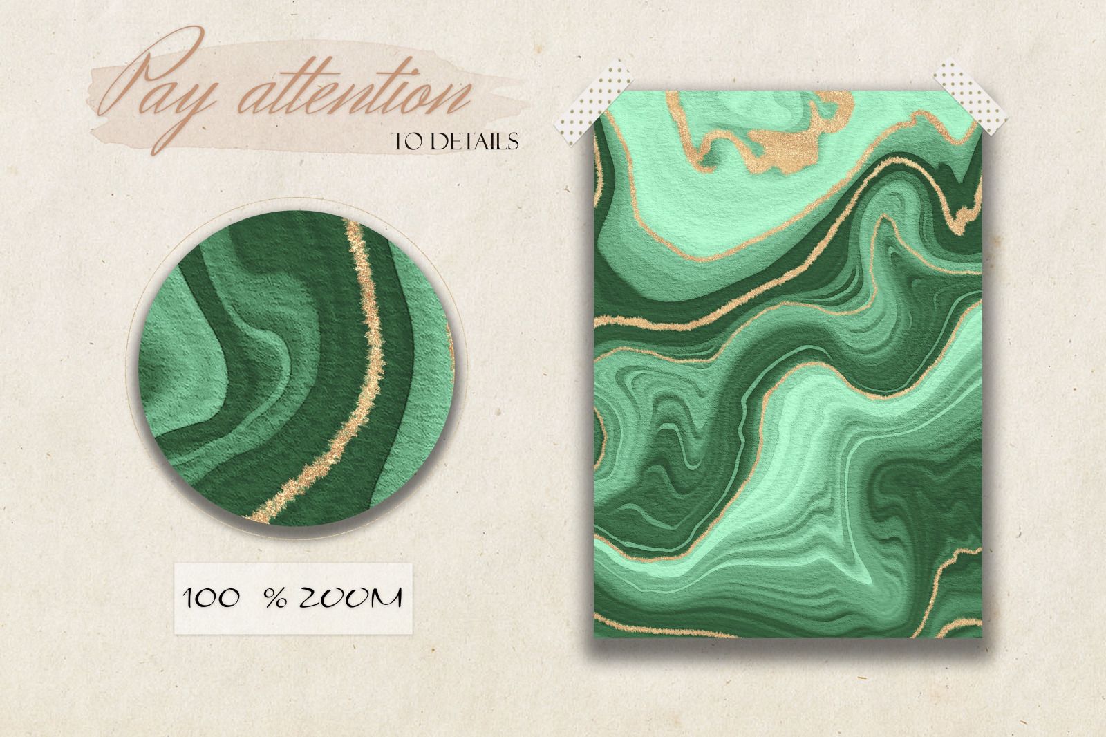 Malachite &amp; Gold Textures, Set of 20 Watercolor Geode Textures with Golden Veins