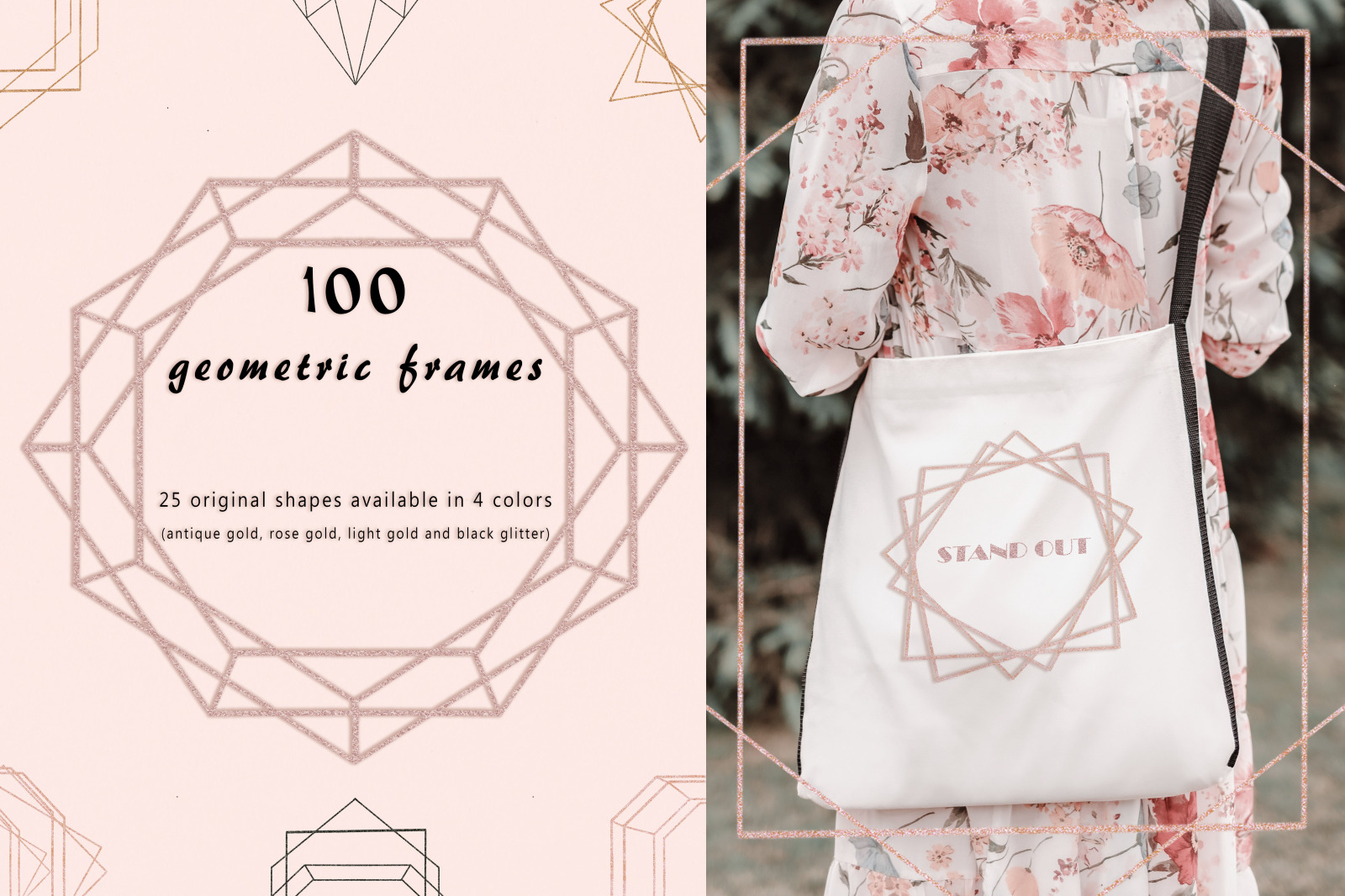 100 Modern Geometric Frames, Elegant Gold & Glitter Frames 100 Modern Geometric Frames, Elegant Gold & Glitter Frames