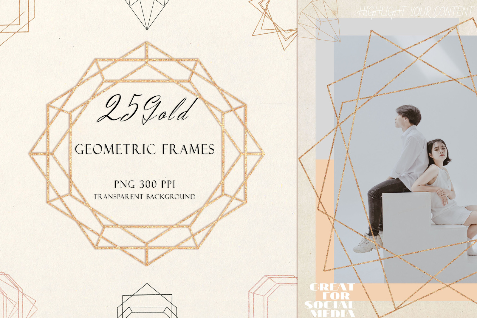 100 Modern Geometric Frames, Elegant Gold &amp; Glitter Frames