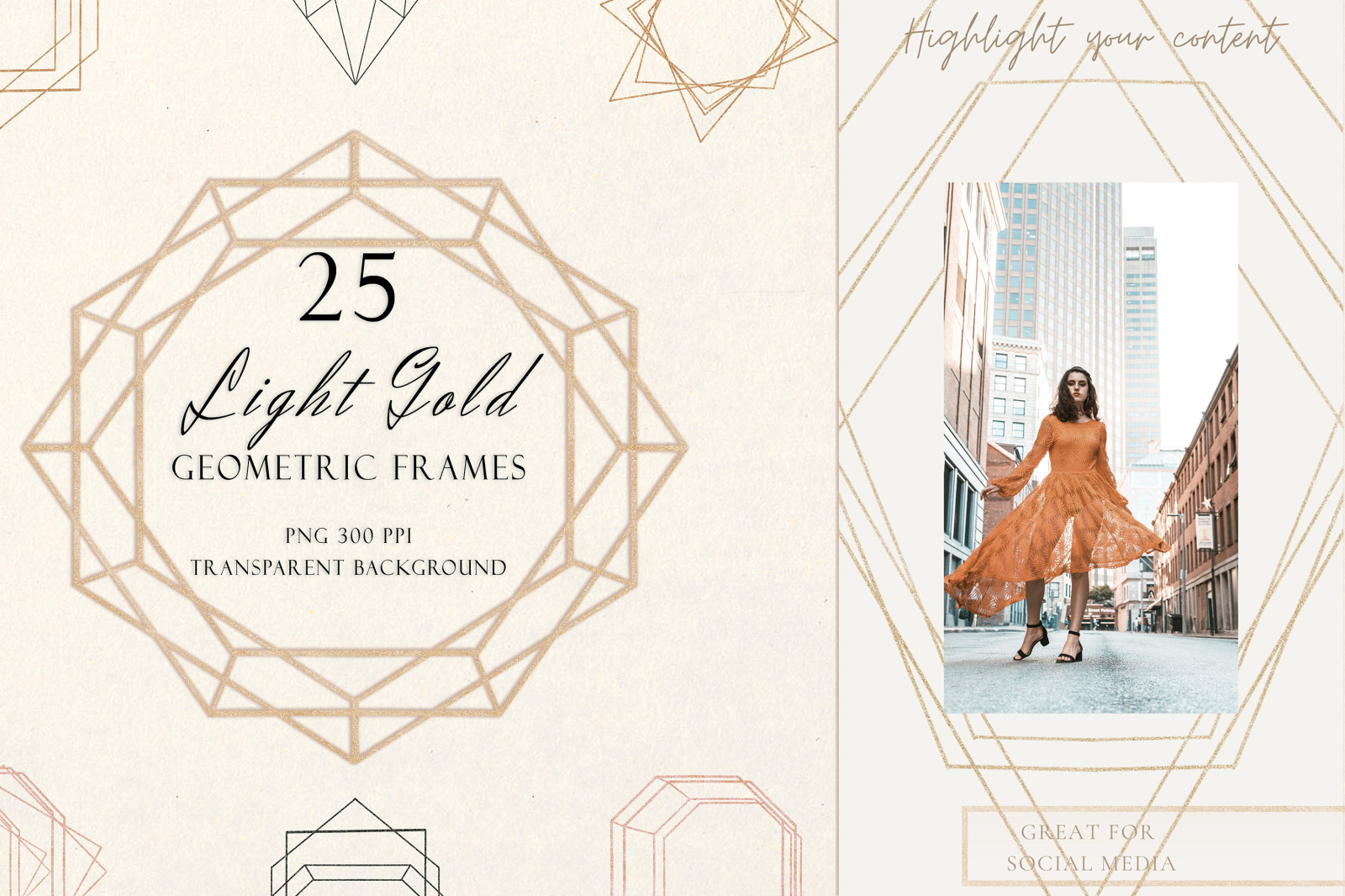 100 Modern Geometric Frames, Elegant Gold &amp; Glitter Frames