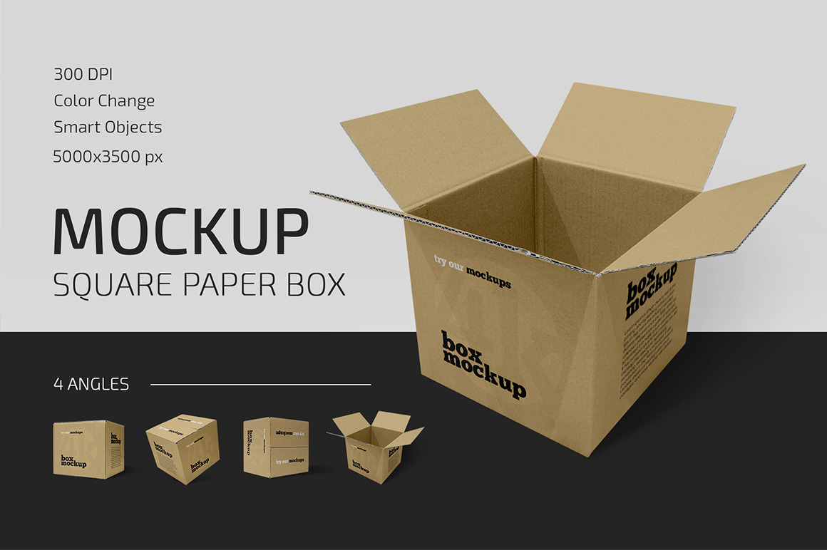 Square Paper Box Mockup Set