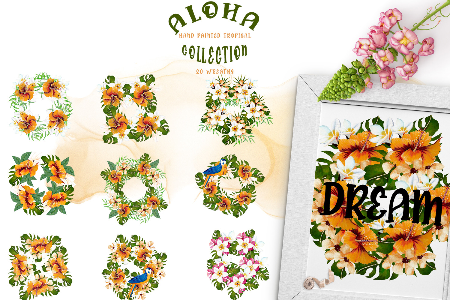 Aloha Hand Painted Tropical Wreaths