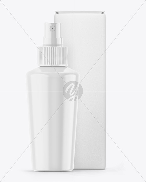 Glossy Spray Bottle w/ Box Mockup