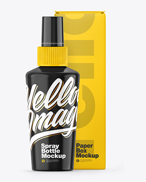 Glossy Spray Bottle w/ Box Mockup